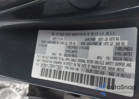 2015 Mazda Mazda3 I Sport из США, поврежденный, VIN 3MZBM1U75FM173297